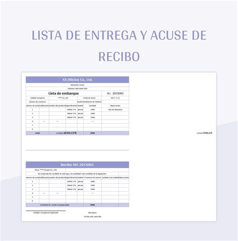 Plantilla De Formato Excel Lista De Entrega Y Acuse De Recibo Y Hoja De