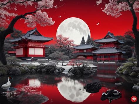 Premium Photo | Japanese traditional background red white black ai generated