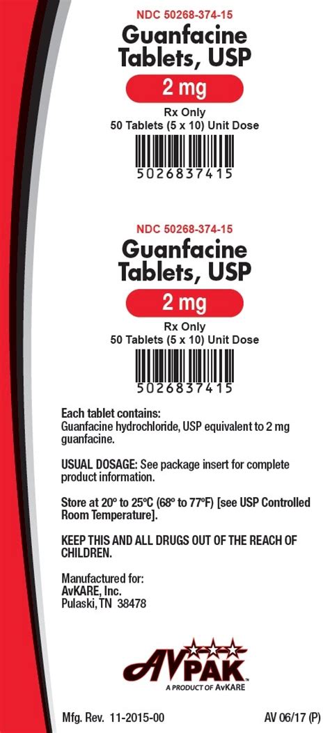 Rx Item Guanfacine 2MG 50 Tab By Avkare Pharma USA Gen Tenex UD