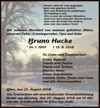 Traueranzeigen Von Bruno Hucke Trauer Hna De