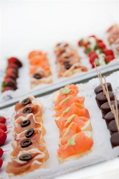 Variety Of Canapes On Appetizer Trays Stock Image Image Of Nutrition