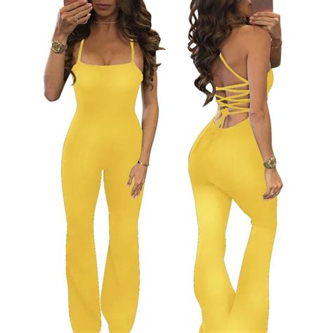 Women Jumpsuits Sexy Backless Slim High Waist Wide Leg Sleeveless Long