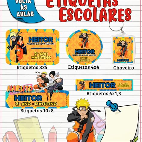 Etiquetas Escolares Naruto Artes Em Studio E Png