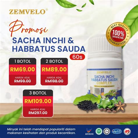 Zemvelo Sacha Inchi Habbatus Sauda Oil Softgel Botol X Biji