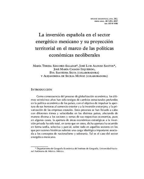 Pdf La Inversión Española En El Sector Energético Mexicano Y Su