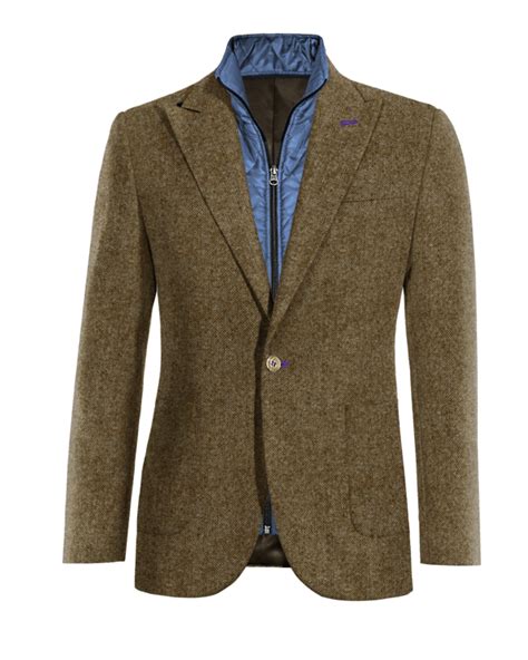 Braunes Tweed Spitz Revers Blazer Jacket Mit Ellenbogen Patches