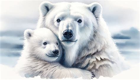 Polar Bear and Cub in Snowy Habitat Stock Photo - Image of polar, bear: 304780124