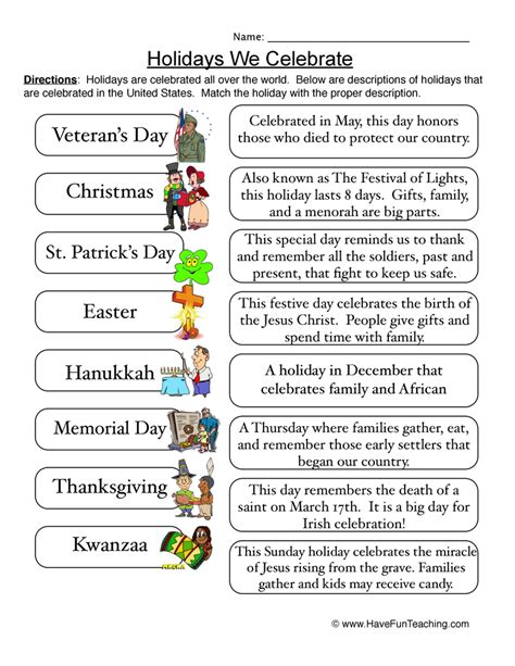 Holidays Match Worksheet By Teach Simple