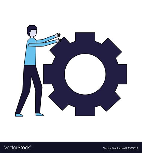 Businessman Pushing Gear Work Royalty Free Vector Image