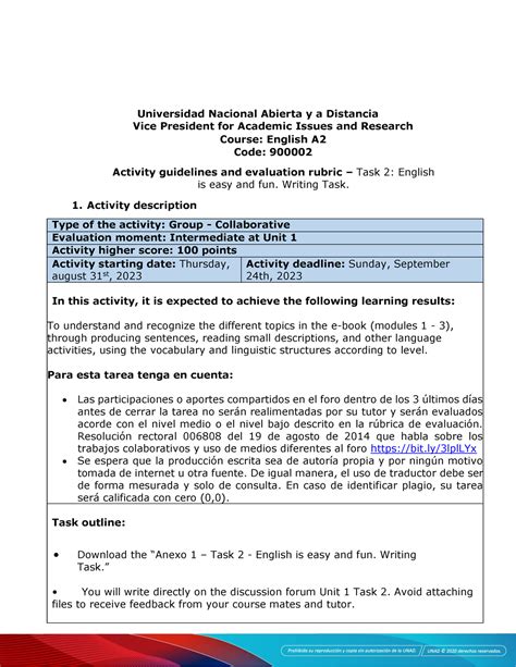 Activity Guide And Evaluation Rubric Unit 1 Task 2 English Is