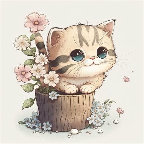 Premium Photo Cute Cat Kawaii Creative Digital Art