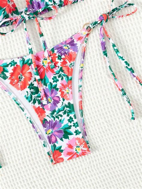 Printed Halter Neck Separated Triangle Cup Bikini Set Shein Usa