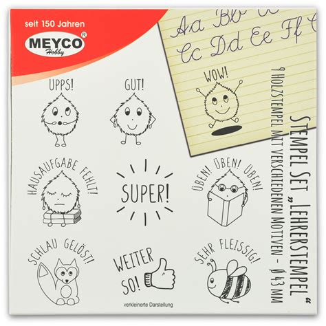 Meyco Holzstempel Set Lehrerstempel 9 Stempel Faltkarten