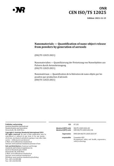 ONR CEN ISO TS 12025 2021 Nanomaterials Quantification Of Nano