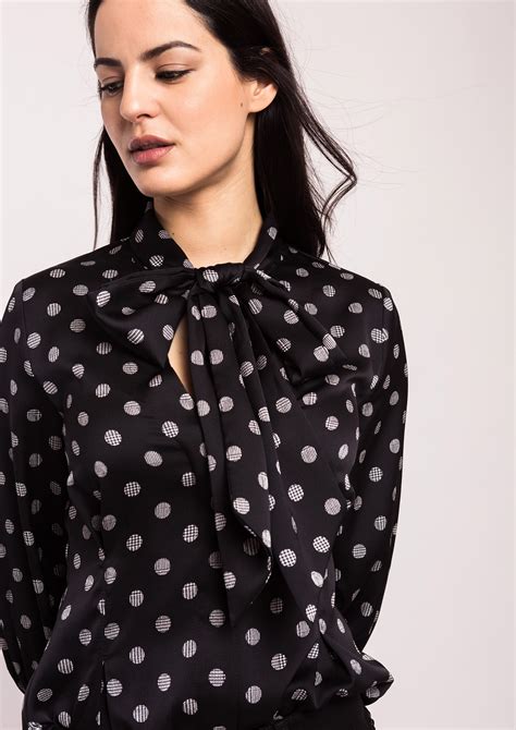 Black Polka Dot Blouse With Bow