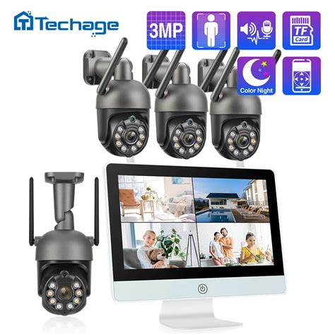 Techage caméra IP PTZ Wifi 8CH 3mp système de sécurité CCTV sans