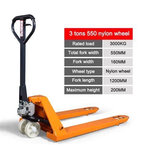 Hydraulic Jack Pallet Truck T Standard Wide Full Rollers Nylon Wheels