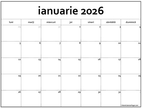 Calendarul Ianuarie 2026 Imprimabil Gratuit In Romana