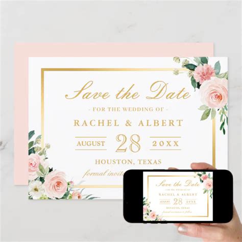 Blushing Pink Floral Gold Frame Wedding Save The Date Zazzle