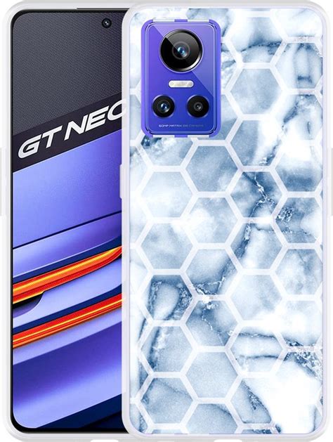 Realme GT Neo 3 Hoesje Blue Marble Hexagon Designed By Cazy Bol