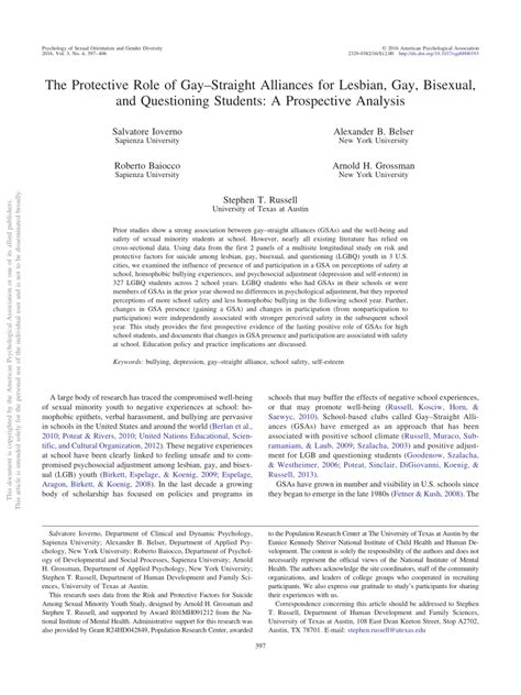Pdf The Protective Role Of Gay Straight Alliances For Lesbian Gay