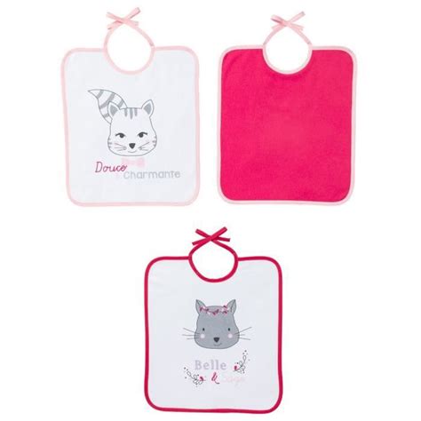 Babycalin Lot De 3 Bavoirs 1er Age Chat Souris 28 X 32 Cm Lacet Face