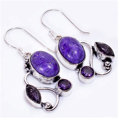 Charoite Amethyst Fashion Sterling Silver Dangle Earrings Are