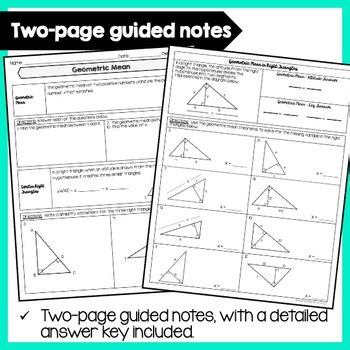 Geometric Mean And Similar Right Triangles Guided Notes By Miss R Squared