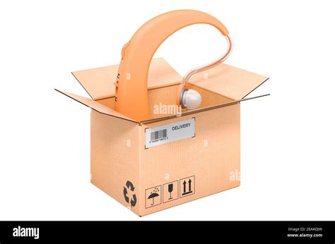 Hearing Aid Inside Cardboard Box Delivery Concept 3d Rendering