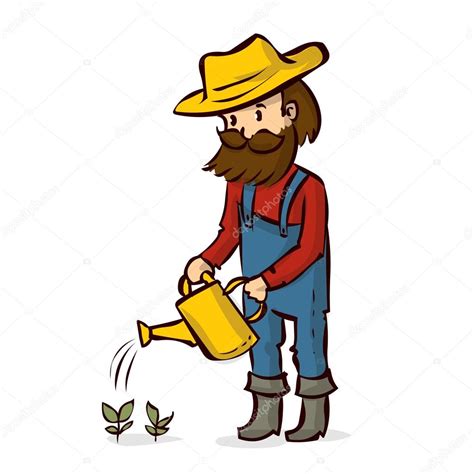 Cartoon farmer watering plants — Stock Vector © dergriza #107728444