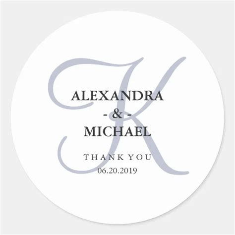 Modern Classic Monogram Dusty Blue Wedding Classic Round Sticker Zazzle