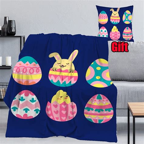 Dicasser Colorful Easter Bunny Flower Throw Blanket With Pillow Cover