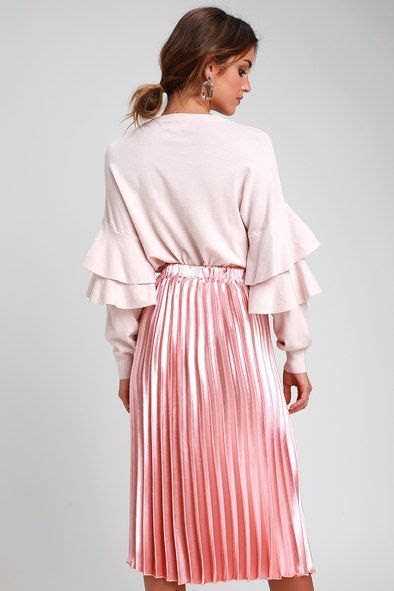 Pretty Pleats Blush Pink Metallic Pleated Midi Skirt Pleated Skirt