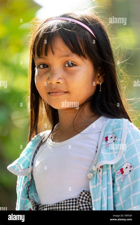 Girl 8 Years Asian Look From The Khmer Tribe Portrait Kampot