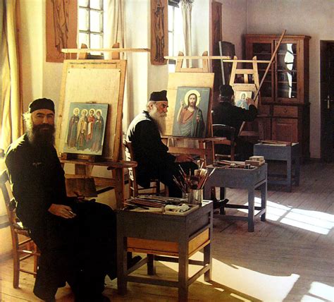 Icon painting monks in a Greek monastery « ENID