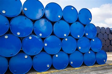 Premium Photo Oil Barrels Blue Or Chemical Drums Horizontal Stacked Up