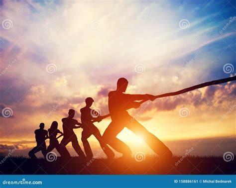 Team Pulling Line Together. Tug of War Stock Image - Image of strong ...