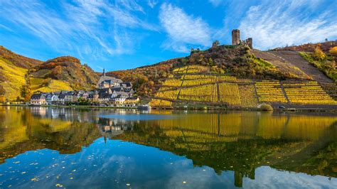 Beilstein On Moselle River With Metternich Castle Ruins Rhineland