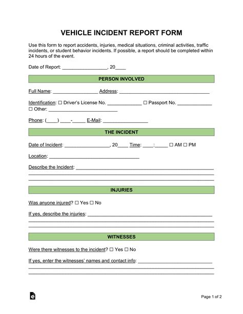 Free Car Motor Vehicle Incident Report Template Pdf Word Eforms