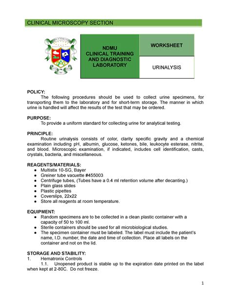 Sop Clinical Microscopy Test Clinical Microscopy Section Ndmu