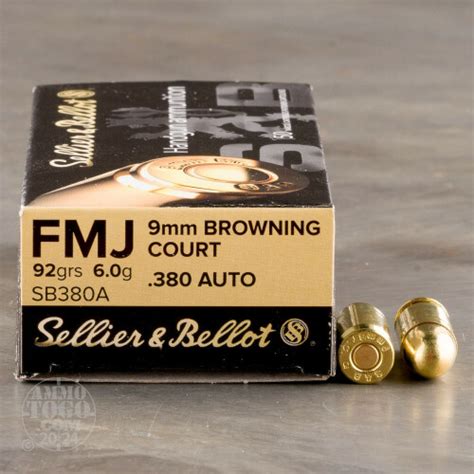 380 Auto ACP Ammo 50 Rounds Of 92 Grain Full Metal Jacket FMJ By