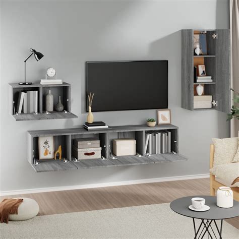 Fhe Meubles Tv Ensemble De Meubles Tv Pcs Sonoma Gris Bois D