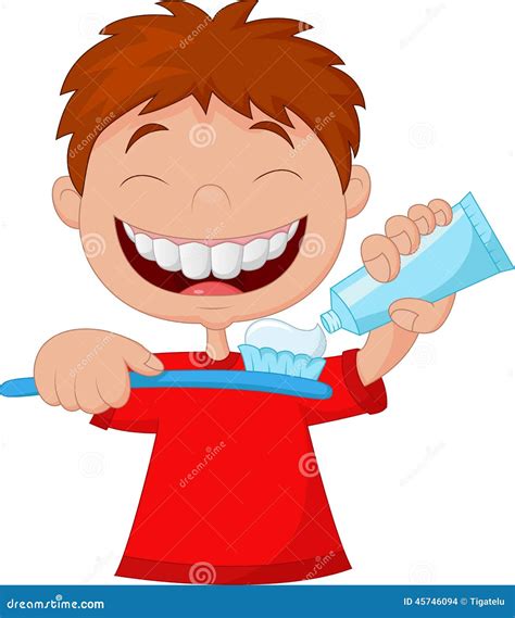 Squeezing Tooth Paste From A Tube On A Toothbrush Cartoon Vector