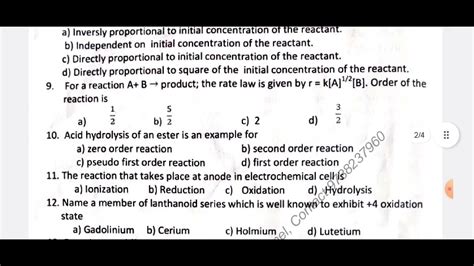 Puc Ii Year Chemistry Udupi District Mid Term Qp Nd Puc Mid