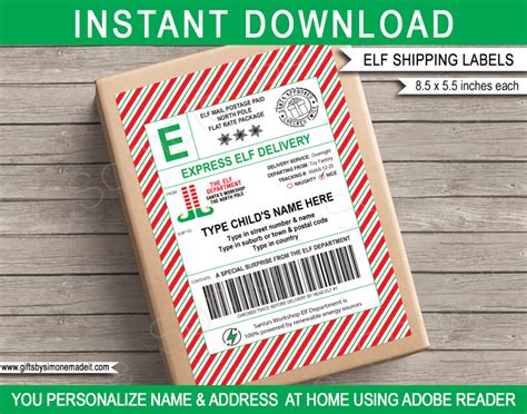 Elf Mail Shipping Labels Template Large Printable North Pole Gift Tags