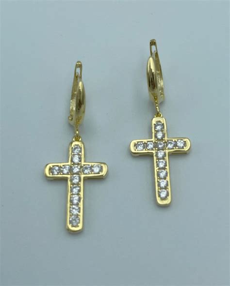 14K Gold Plated Cross Sterling Silver Earrigns Earrings Etsy