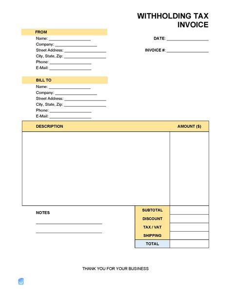 Withholding Tax Invoice Template Invoice Maker