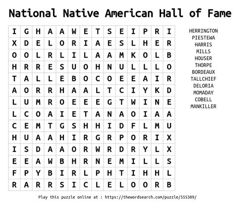 National Native American Hall Of Fame Word Search