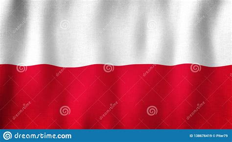 Poland Flag Waving In The Wind Closeup Of Realistic Polish Flag With Highly Detailed Fabric