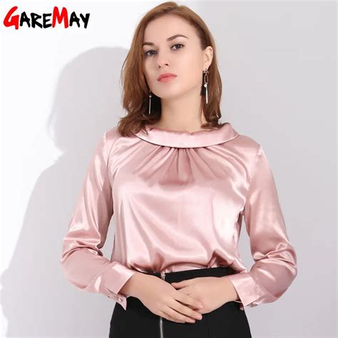 Garemay Long Sleeve Silk Blouse Women Plus Size Chemise Femme Work Wear